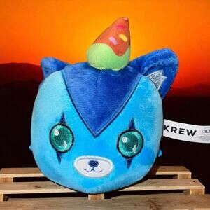 Krew District Funneh Plush Teddy Head Cat Love U Pillow Cushion Stuffed 6" Blue